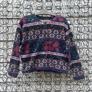 Vintage Eddie Bauer Knit Floral Fair Isle All Over Print Button Up Cardigan SP